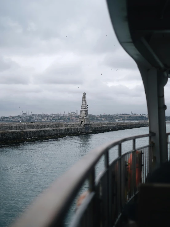 the top of a ferry and another cruise ship out at sea