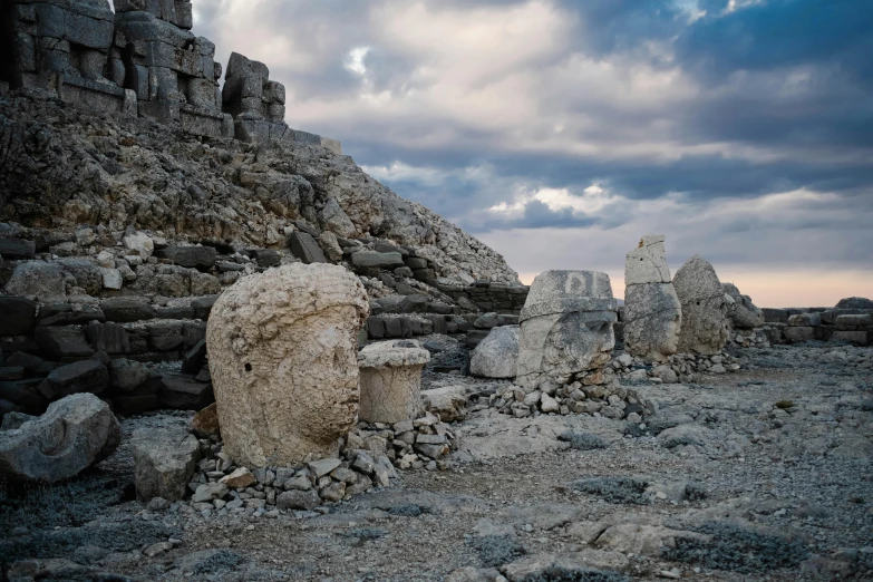 ancient ruins of a desert, a sky and cloudy background