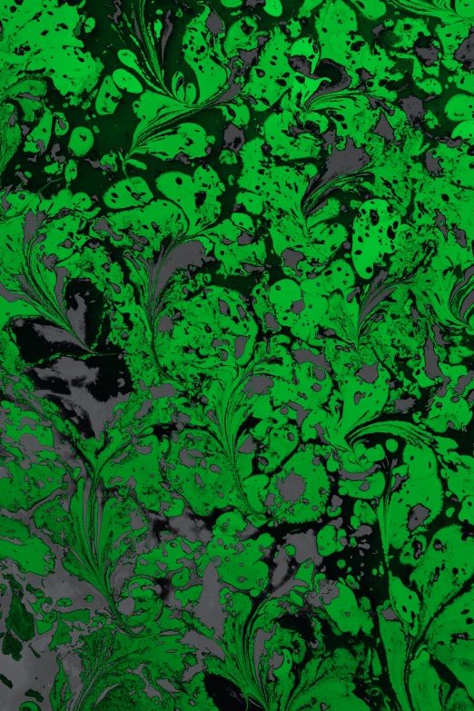 a green and black background that has flowers on it
