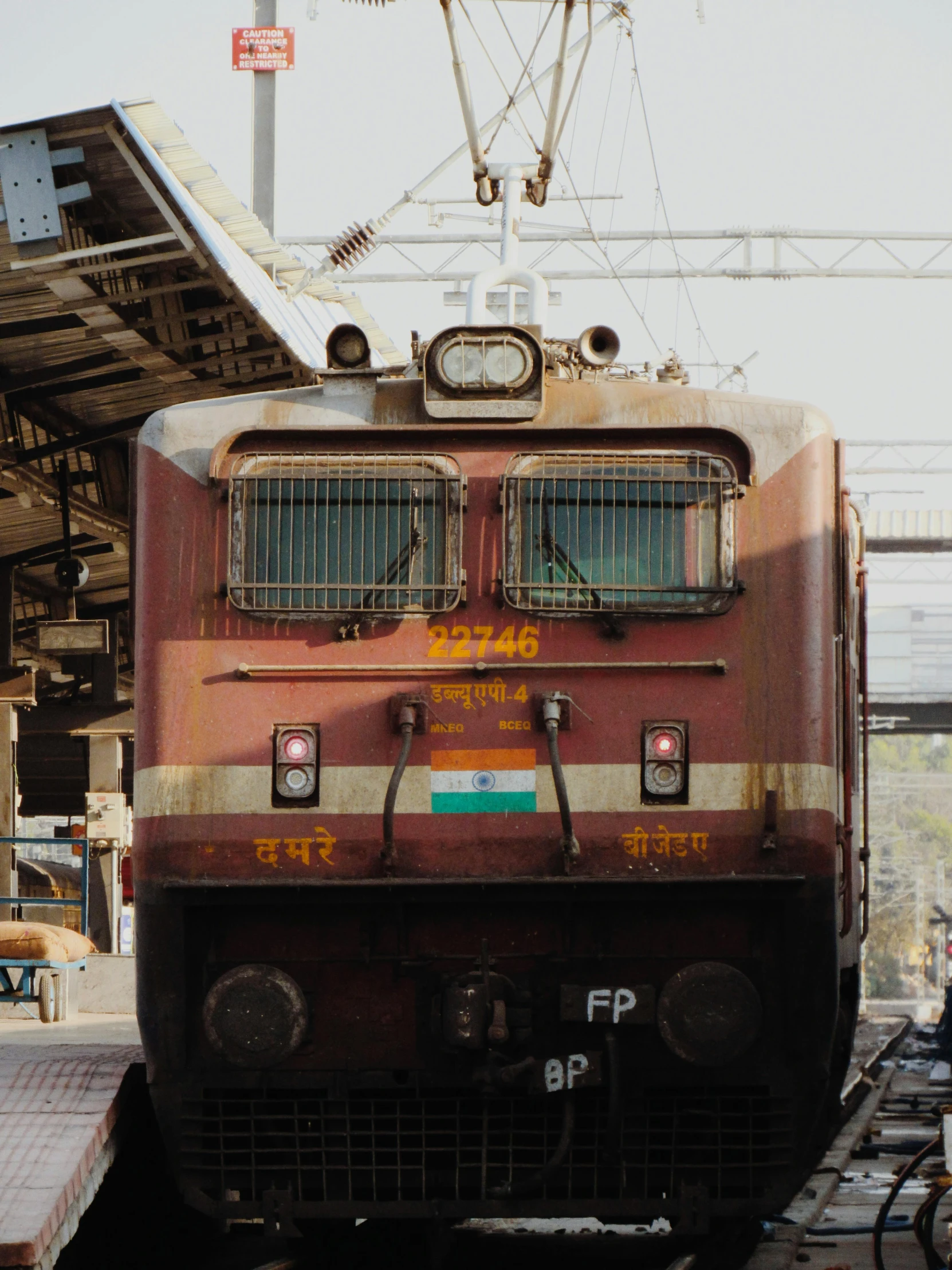 the front end of an old train engine