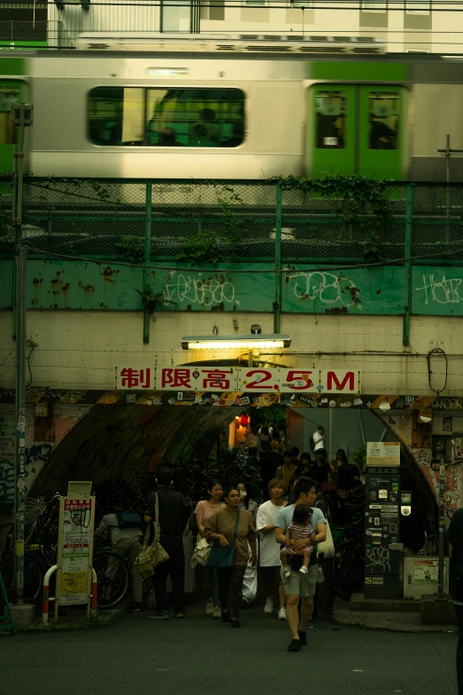 there is a group of people outside by the train