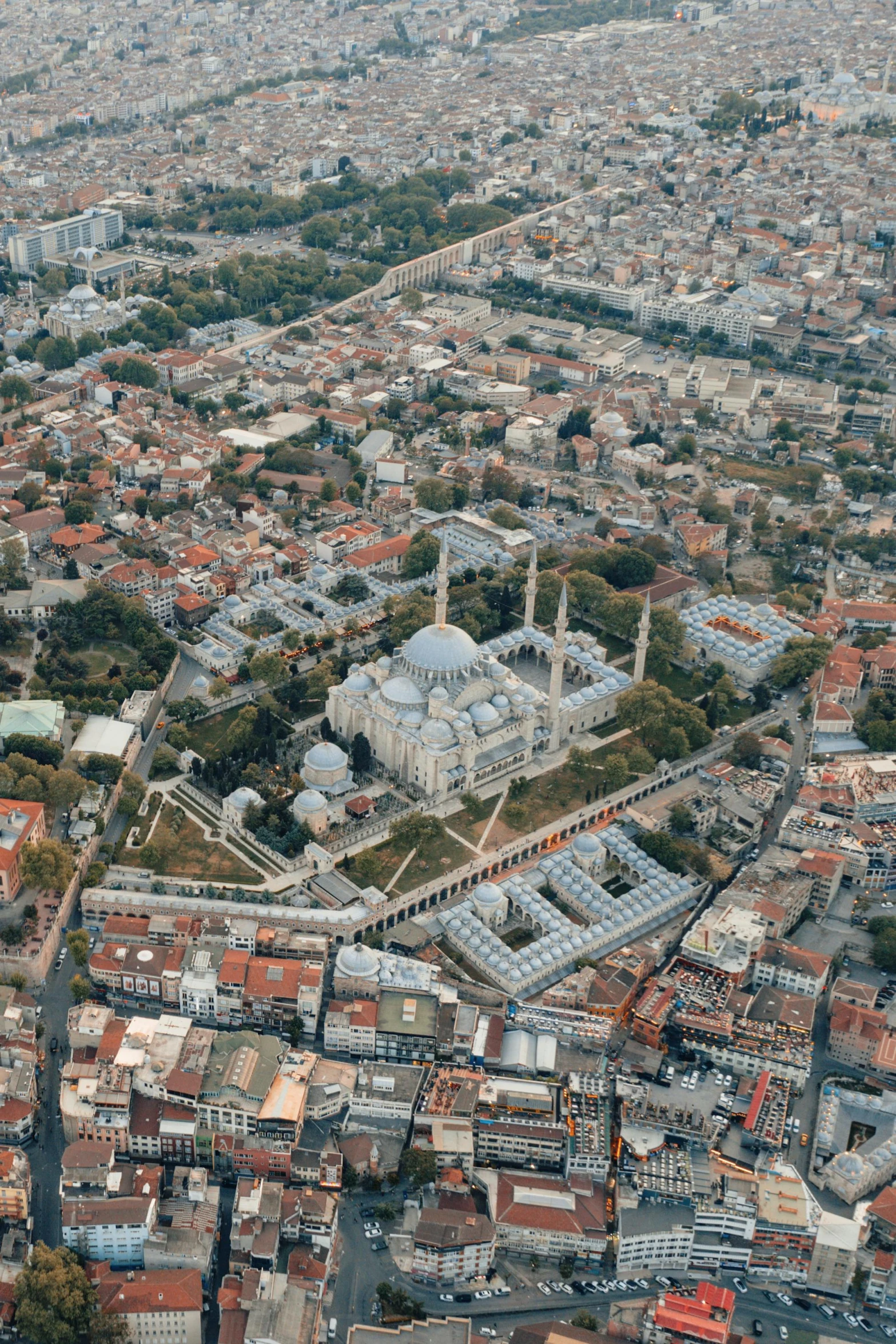 an aerial view shows the building complex from above