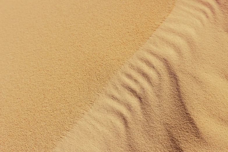 the sandy desert features wavy lines in the sand