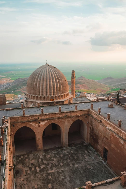 an overview from above with buildings and dome structure