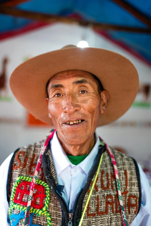 a person with a large hat on top of his head