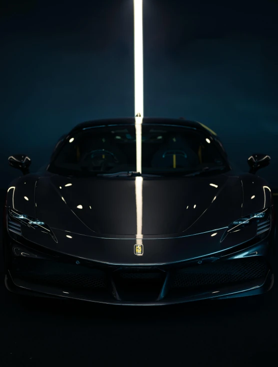 a car that is standing up in the dark