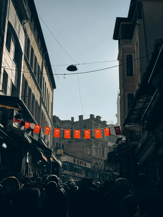 several lights that are on an orange wire