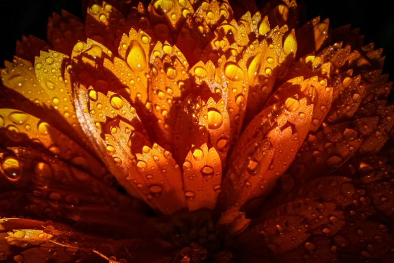 a close up po of a flower with dew droplets