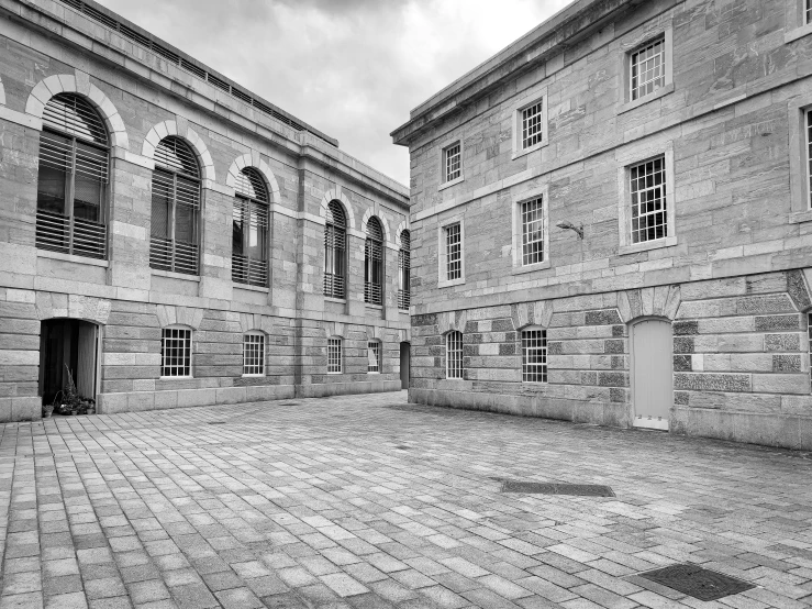 an empty courtyard with a sky background