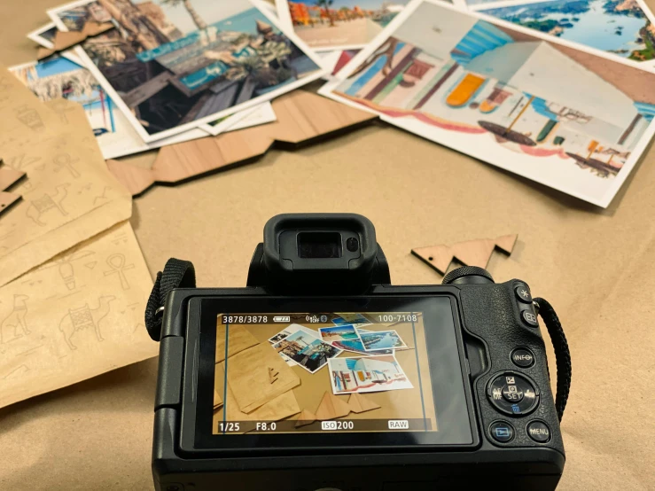 a camera is shown sitting on a table