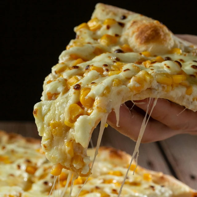 a close up of a slice of cheese pizza