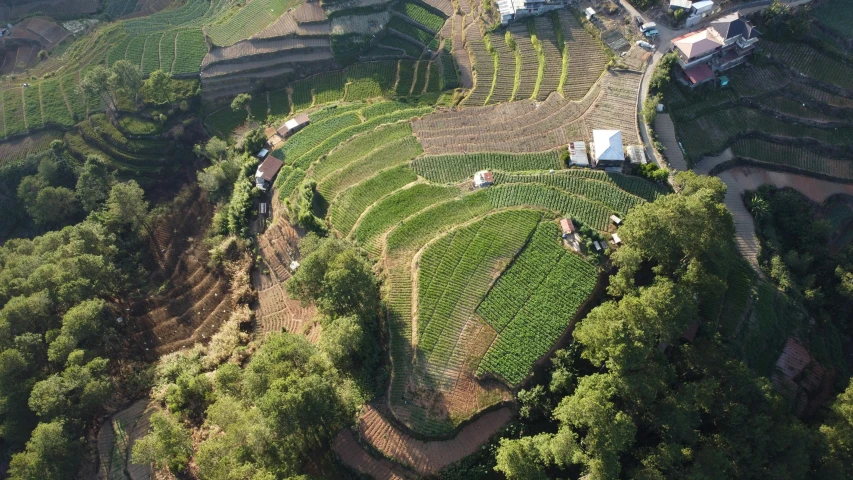 this is an aerial s of some farms in a field