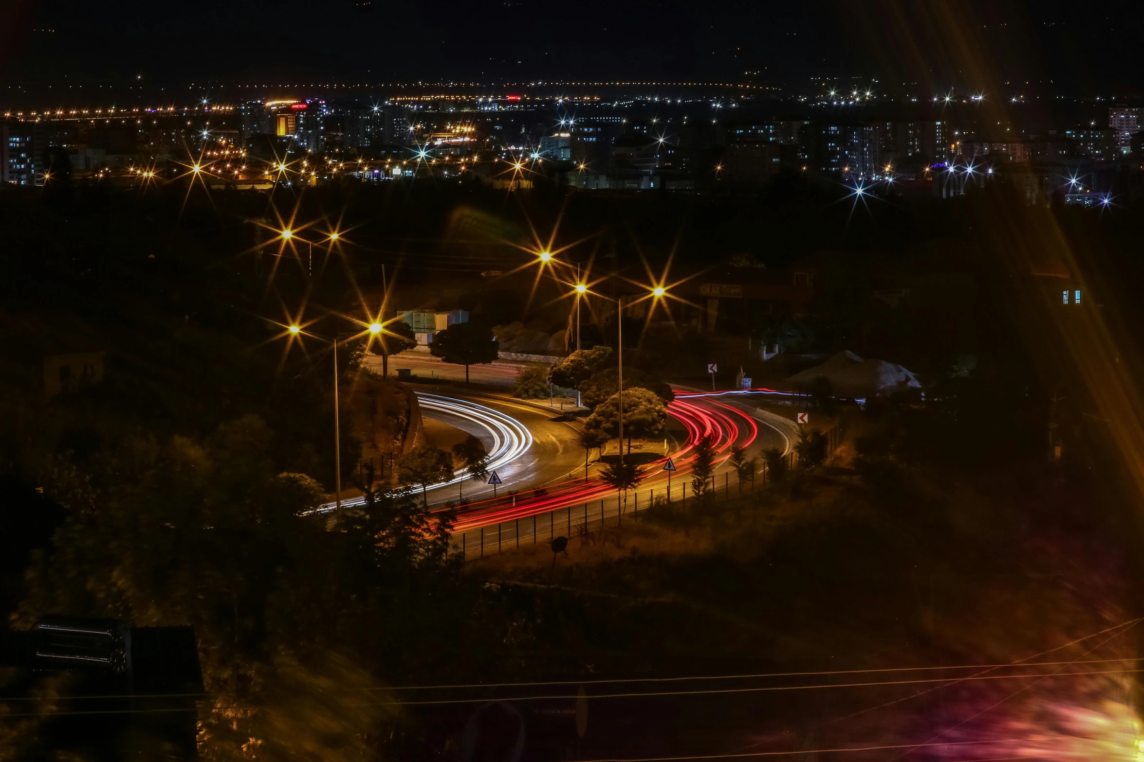 long exposure pograph of street lights at night