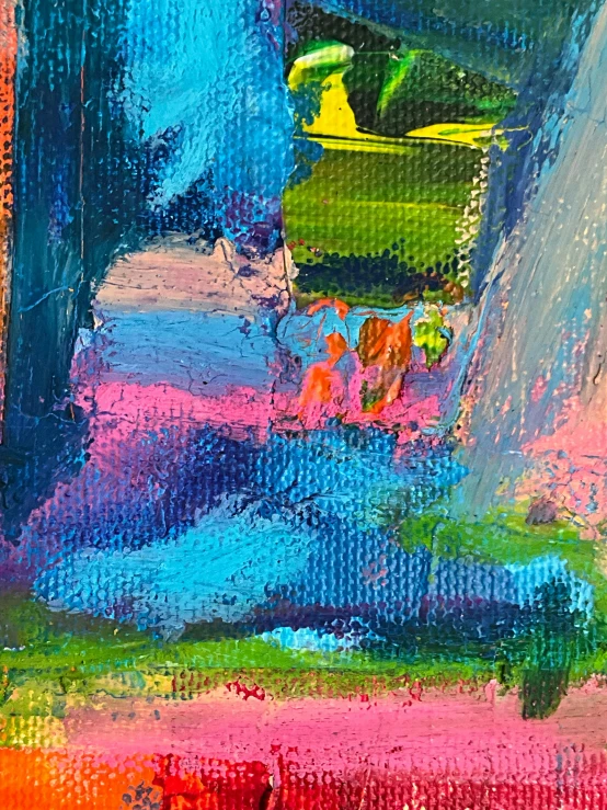 an abstract painting on canvas depicting colorful abstract paint