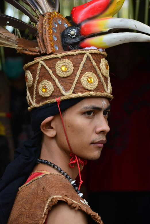 a man in a feather headdress wearing feathers