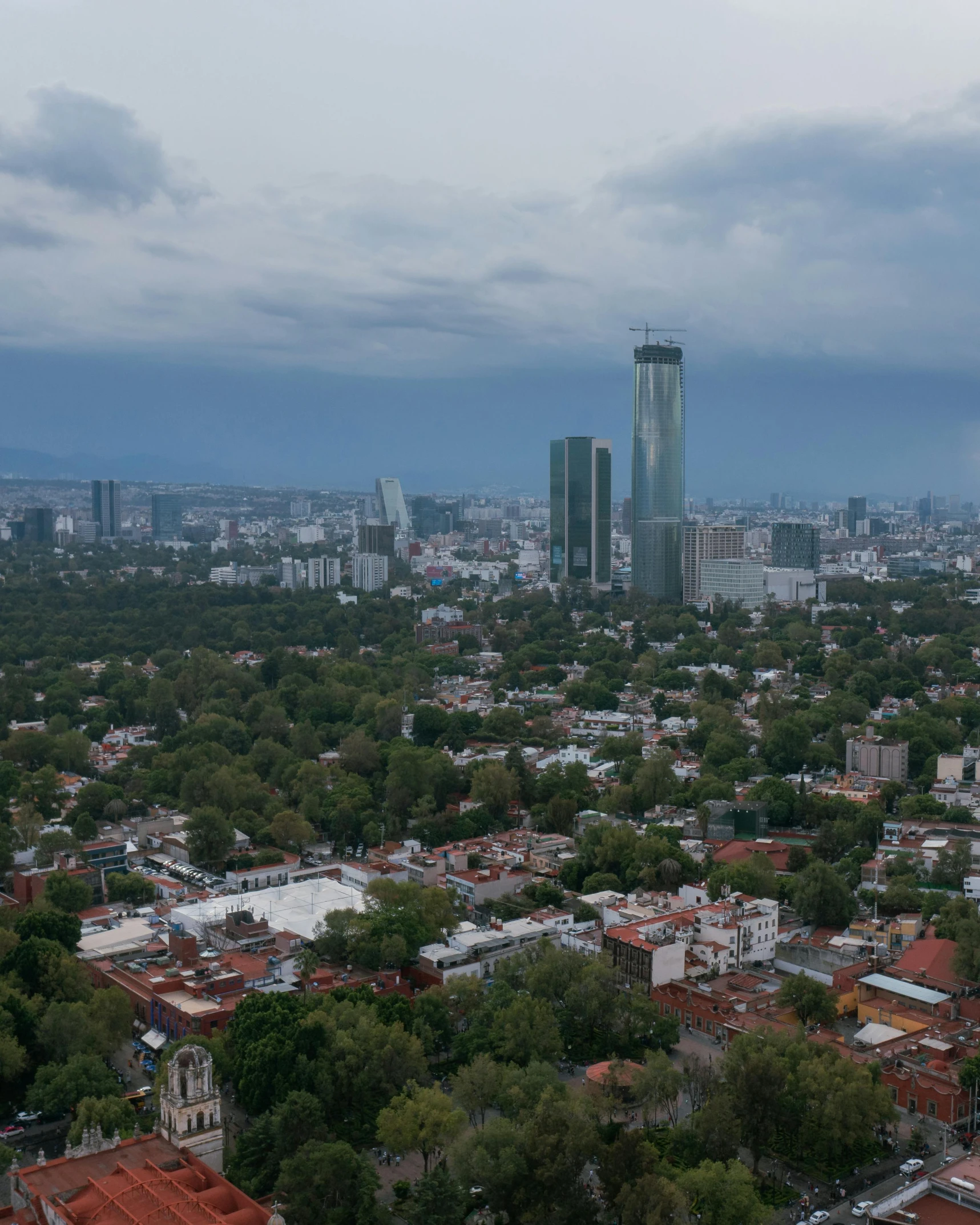 there are many trees and buildings in this view