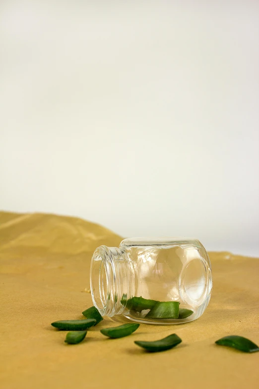 a green bottle sitting on top of a desert filled with grass