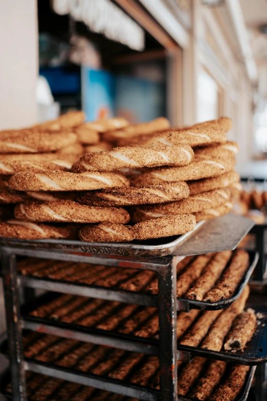 several stacks of baked goods sitting on top of each other