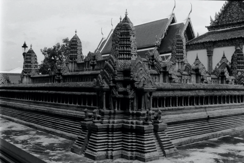 a po taken in black and white of a temple