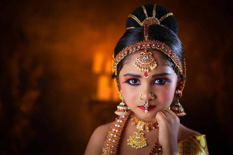 a woman dressed in a traditional costume with jewelry