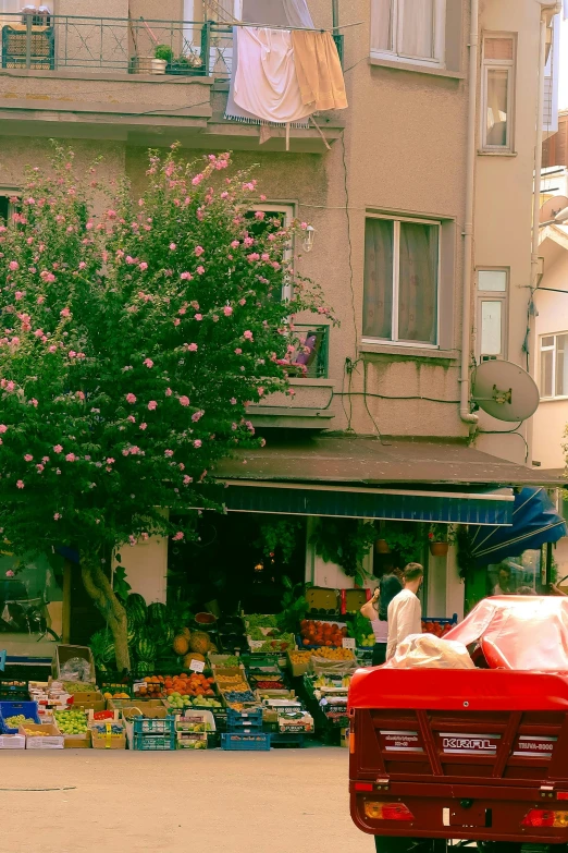 a pick up truck parked in front of a small store