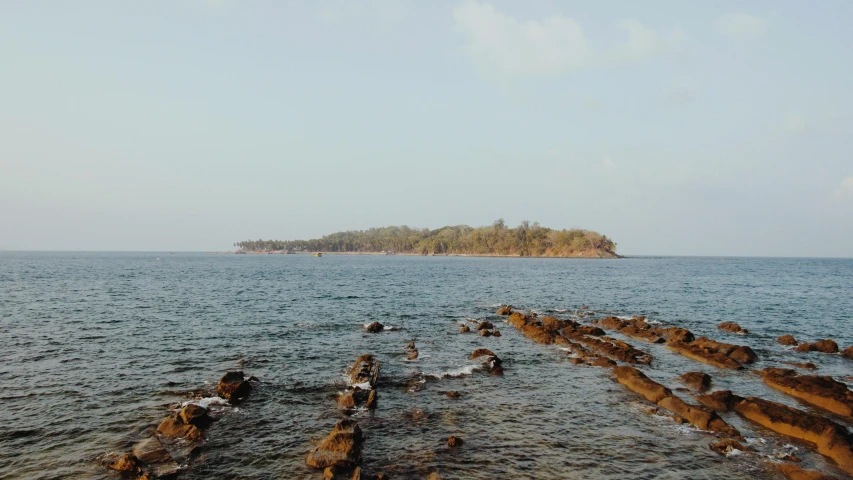 a large body of water near a small island