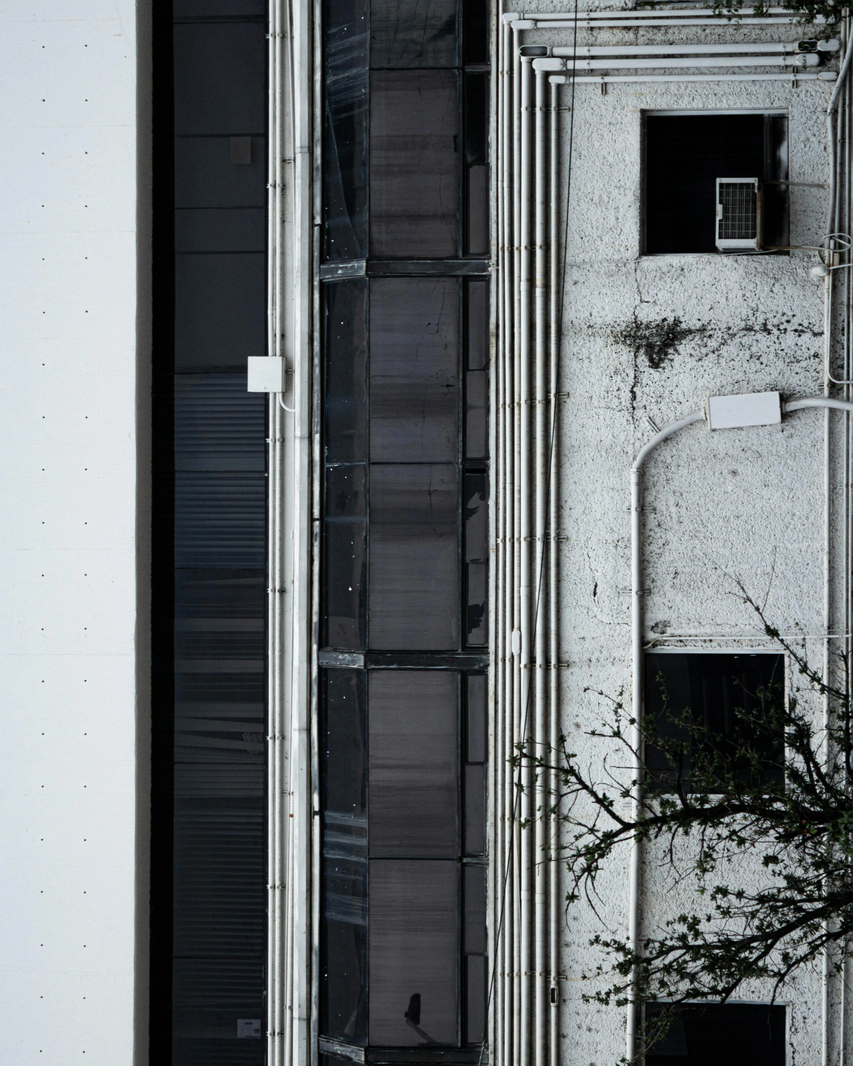 the back of a large white building with windows