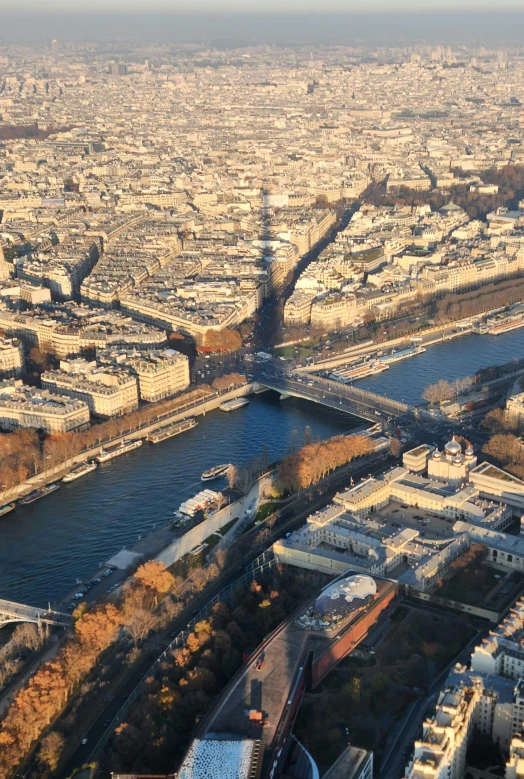 aerial view of cityscape on the seine river in paris