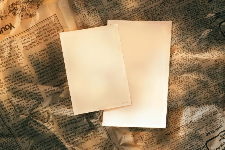 two papers sitting on top of a newspaper page