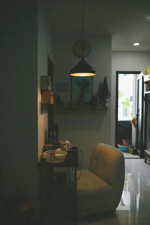 a small living area with the door open