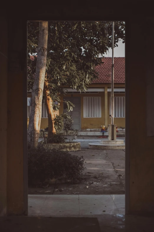 a door that is opening into a building