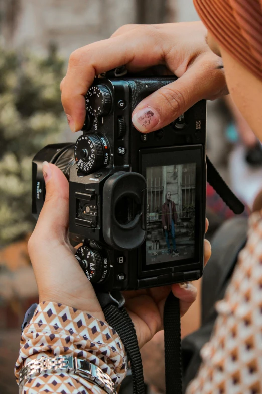 a close up view of the face of a person taking a picture