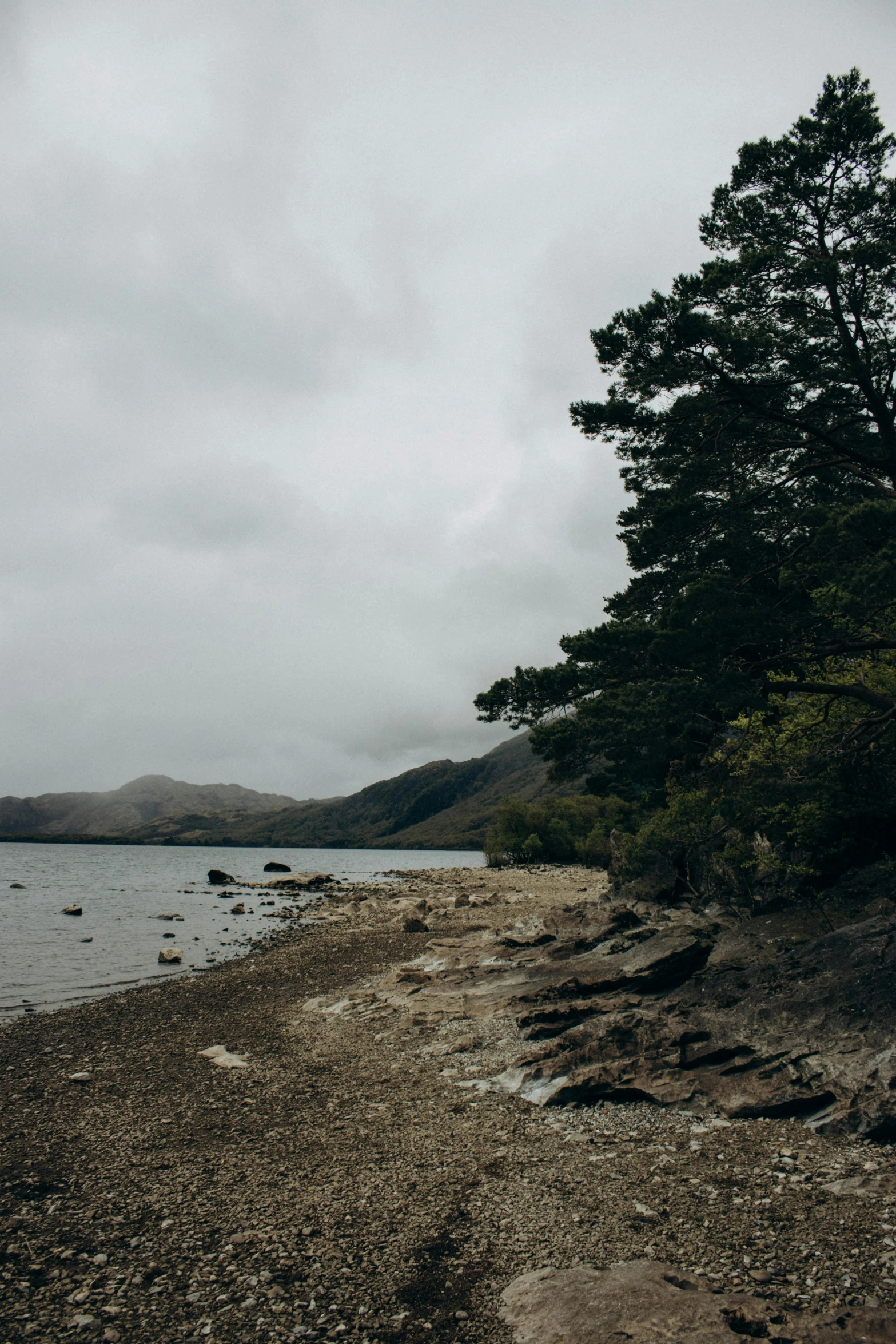 there is a man sitting on the shore of a lake