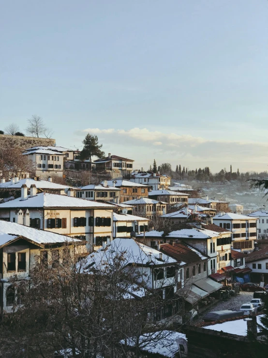 a snowy city is pictured in this picture