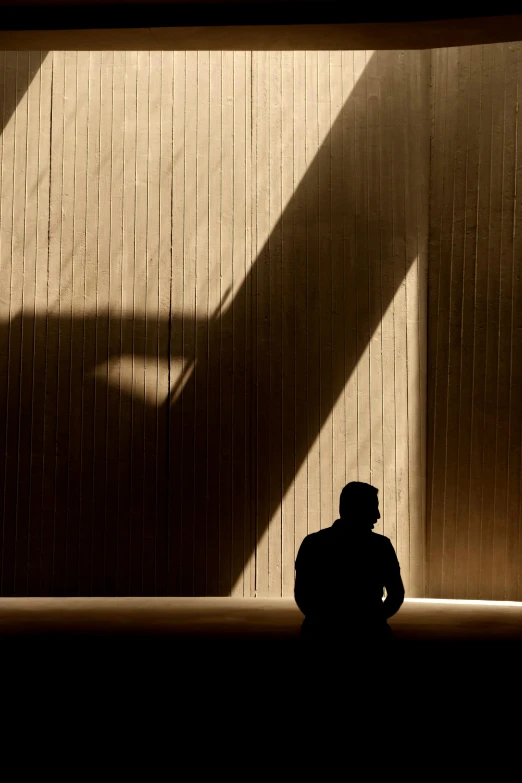 a man standing in front of a shadow wall