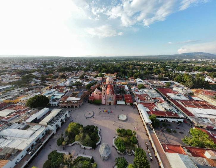 a town is shown from a bird's eye view