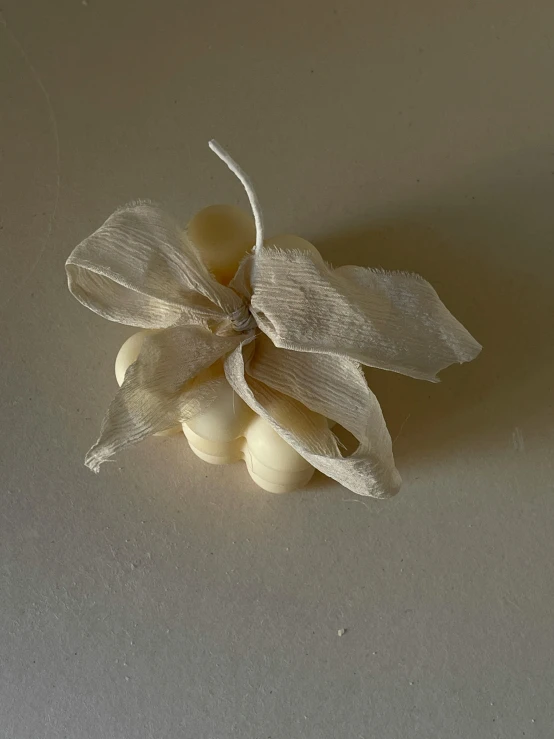 a few white pieces of fruit that are laying on the table