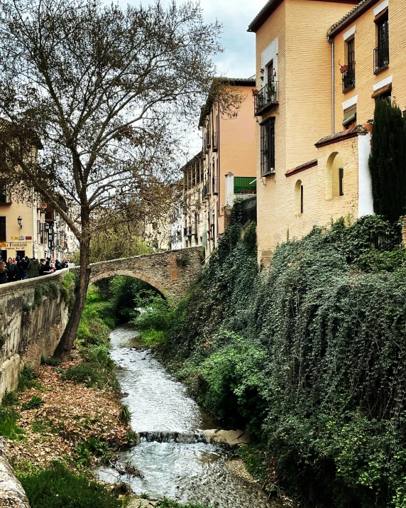 a river running through a town with tall buildings