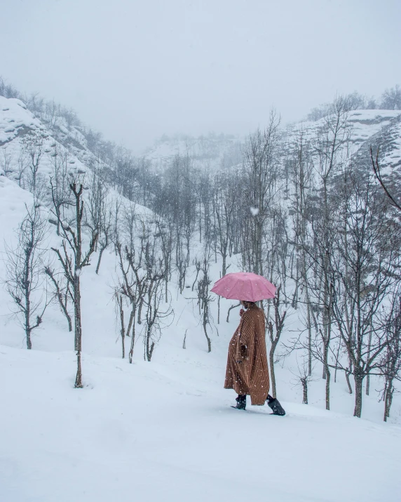 a person with an umbrella in the snow