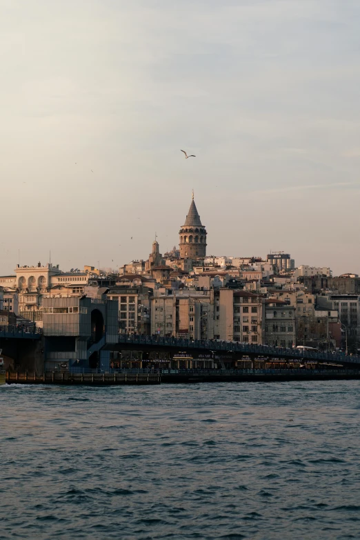 a city with a dome over a river near buildings