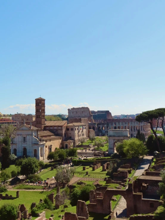 the city skyline in the background with old buildings on the other side