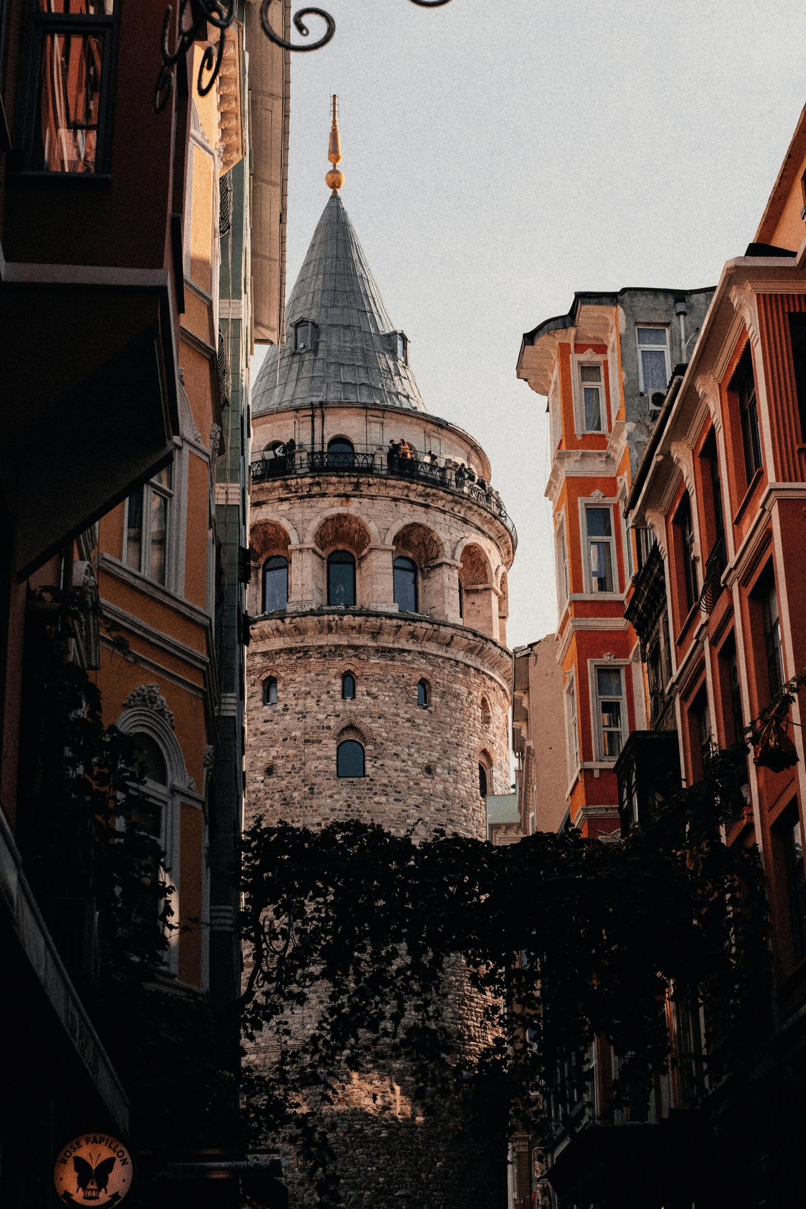 the tower is on top of some very old buildings