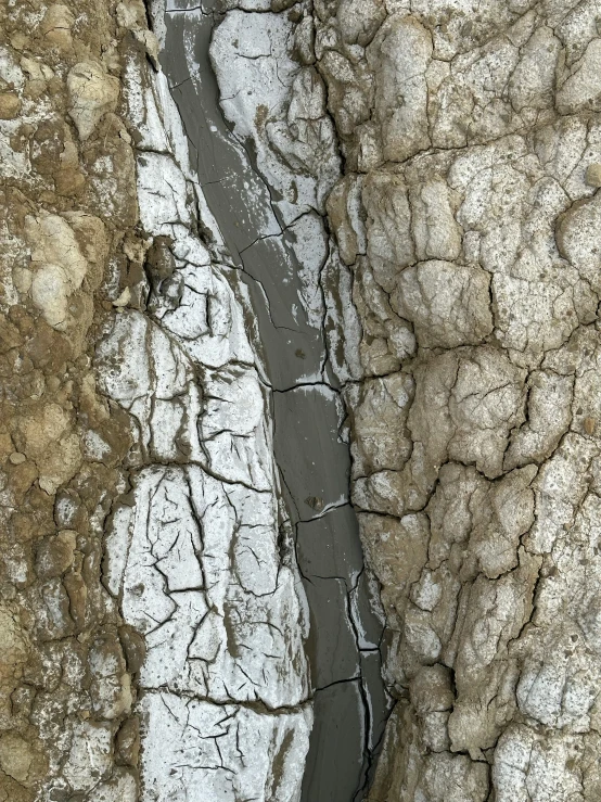 closeup of ed earth showing a stream of water