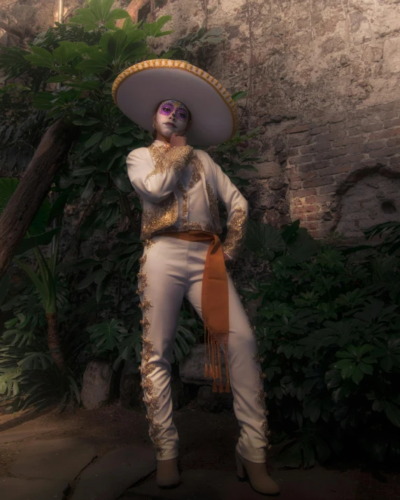 a person wearing white pants and a sombrero