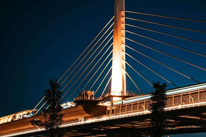 the lights on the bridge are turned yellow