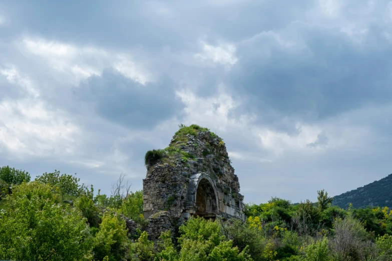 the ruins are surrounded by trees and vegetation