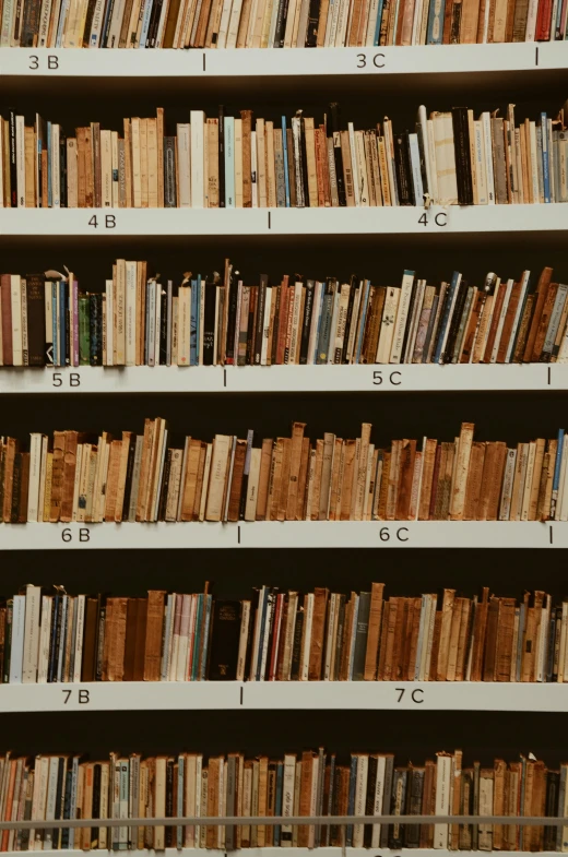 an assortment of books are stacked on bookshelves