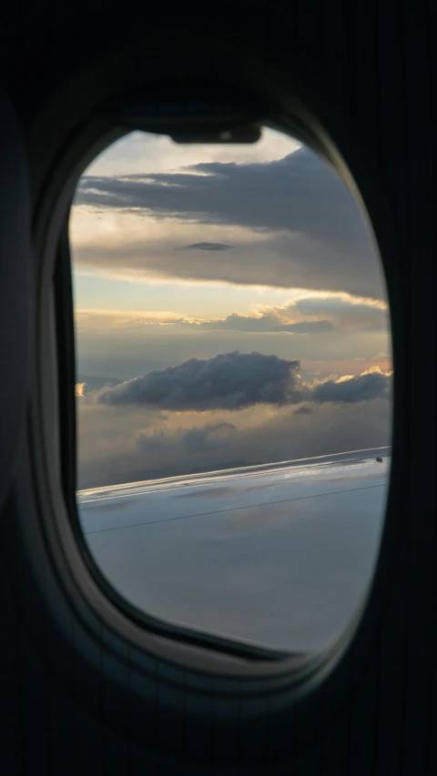 the wing of an airplane during the sunset