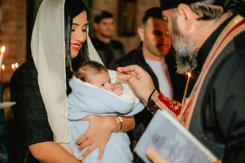 a woman is getting her child to go church