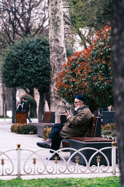 older man sits on a park bench reading a book